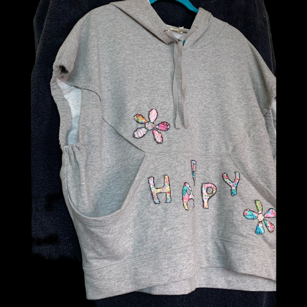 It Ain’t Beige upcycled Gray Hoodie with Floral Appliqué - Picture 12 of 16